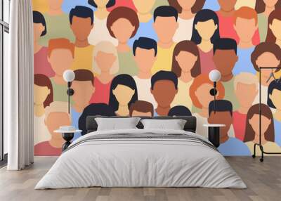 Diverse people standing together. Multicultural group of people background (europian, asian, american). Show TV concept. Human social diversity crowd. Vector illustration. Wall mural