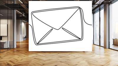 Envelope continuous line drawing. Email linear symbol. Vector illustration isolated on white. Wall mural