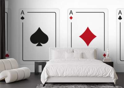 Four playing cards. Playing card suits icon set. Vector isolated on white. Wall mural