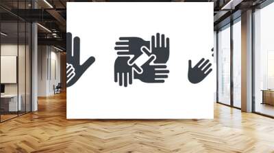 Friendship arms symbol. Black silhouettes hands together set. Global unity concept. Business teamwork pictogram. Vector illustration isolated on white background. Wall mural