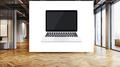 Laptop with empty white screen set. Portable 3d realistic computer device from different sides. Modern digital technology with copy space for presentation. Template notebook group. Vector isolated Wall mural