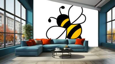 Lovely simple design of a yellow and black bee vector illustration on a white background Wall mural