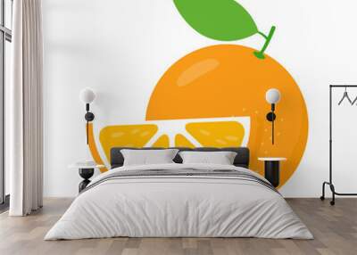 Orange vector fruit. Fresh orange icon. Fruit citrus with slices. Isolated on white. Wall mural