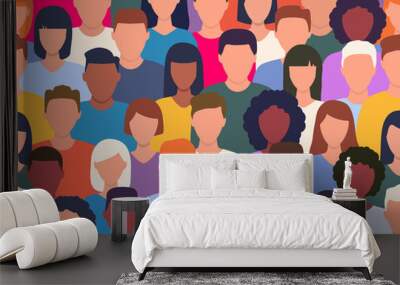 People crowd colorful pattern. Diverse multicultural group of people standing together seamless pattern. Vector human illustration. Wall mural