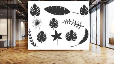 Set of tropical palm black leaves silhouettes vector illustration isolated on white background Wall mural