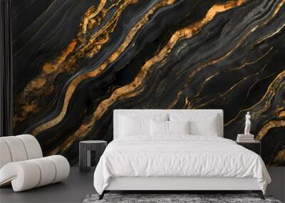 Black marble with specks and streaks of gold. Wall mural