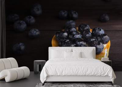 Rustic style blueberry tart on low key dark background Wall mural