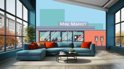 Shop colorful vector facade. Mini market flat concept. Wall mural