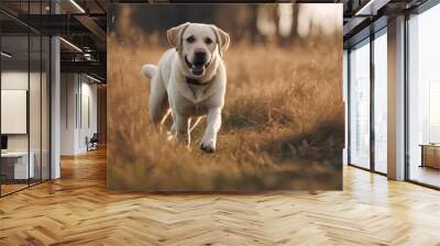 Portrait of a walking Labrador dog in the park. Wall mural