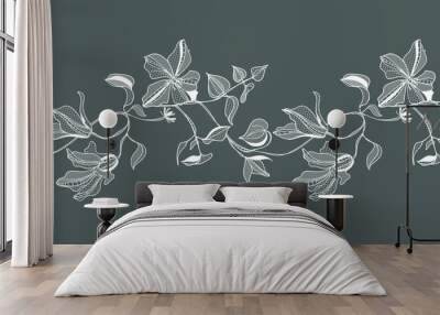 lace border, clematis flowers, vector illustration Wall mural