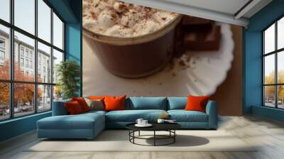 a cup of hot drink, with marshmallows, chocolate and cinnamon.  Wall mural