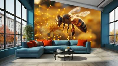 Bees and wasps in the honey ecosystem, wasp neurofiber system like optical fibers, navigation and food sourcing, impact on nectar collection and pollination, significance for ecosystem and agriculture Wall mural