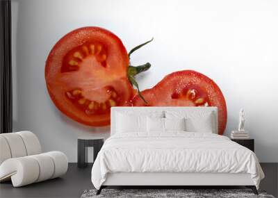 tomato vegetable CUT TWO HALF natural drops white background isolate vegan vegetarian family solanaceous Wall mural