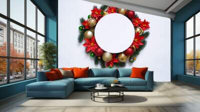 Paper flower poinsettia and spruce branches. Wall mural