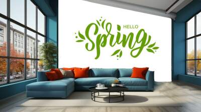 Hello spring hand lettering text as logotype, badge and icon, postcard, card, invitation, banner template. Special spring sale typography poster. Vector illustration. Wall mural