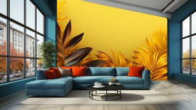 golden and yellow background , leaf,  sale, summer, tropic banner Wall mural