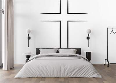 Gray Christian cross icon in flat design. Vector illustration. Abstract linear christian cross. Wall mural