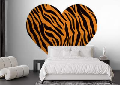 Heart shaped tiger print. Vector illustration. Valentines day. Greeting card Wall mural