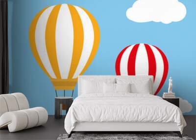 Two balloons flying in blue sky illustration Wall mural