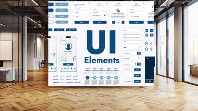 A set of modern web interface elements designed for the development and design of websites and mobile applications. Includes buttons, icons, menus, navigation elements and other components. Wall mural