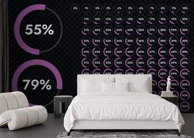 Set of percentage pie charts from 0 to 100 percent. Serves as an effective means of visually representing downloads or progress. Wall mural