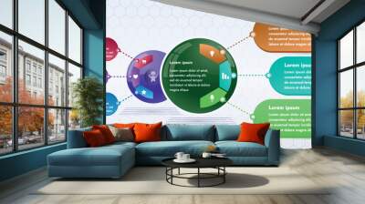 Three infographic elements with 6 and 3 sections for information. The set will help you present your data in a modern way. Use the collection to create presentations, create animated infographics. Wall mural