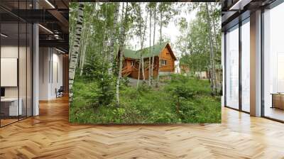 wooden made house in the forest Wall mural