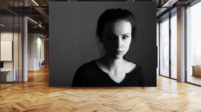 beautiful young girl black and white portrait Wall mural