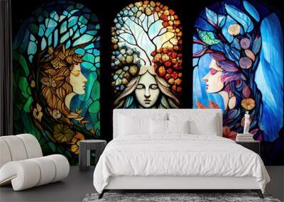 Luminous stained glass window. AI generated art illustration.	
 Wall mural