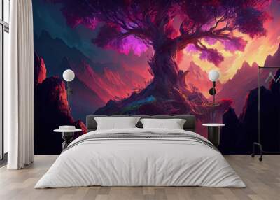 The Magic Tree. Night. Fantasy Wall mural