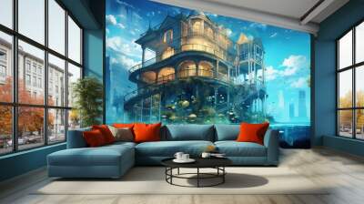 World in the cave. AI generated art illustration. Wall mural