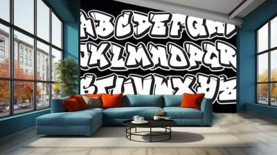 Hand drawn street alphabet in graffiti style. youthful urban atmosphere. vector graffiti alphabet on black background Wall mural