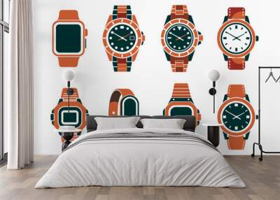 Set of different wrist watches. vector illustration on white Wall mural