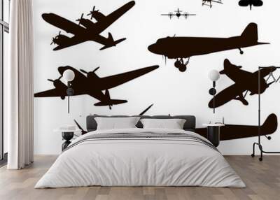 retro plane silhouette for logo black on white Wall mural