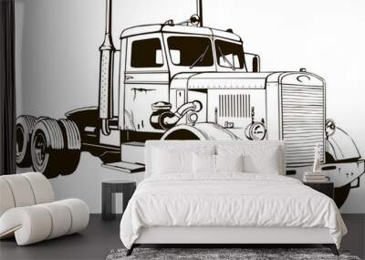 retro truck classic diesel vehicle cargo isolated semi trailer truck 18 wheeler tractor big rig lorry Wall mural