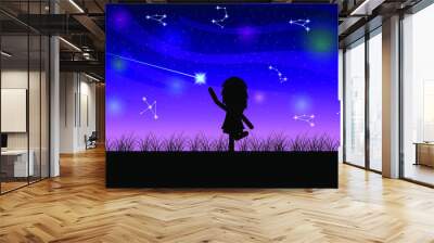 Abstract Beauty Sky With Stars Constellations And Silhouette Girl Nature Background Vector Wall mural