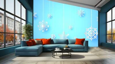 Abstract Blue Gradinet Background Winter With Snowflakes Shadows Vector Design Style Wall mural