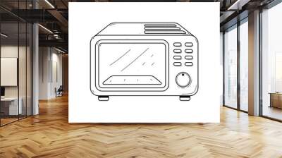 Abstract Hand Drawn Kitchen Stuff Microwave Oven Meat Meal Doodle Concept Vector Design Outline Style On White Background Isolated For Cooking Wall mural