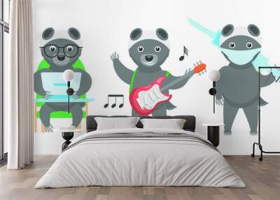 Set Abstract Collection Flat Cartoon 
Different Animal Honey Badgers Working On A Laptop, Masked Doctor With Syringe, Plays The Guitar Vector Design Style Elements Fauna Wildlife Wall mural