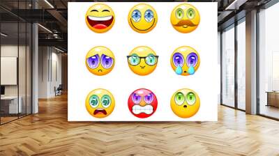 Set Abstract Collection Yellow Smiles Emotiocons Vector Design Style Icons Face Expression Wall mural