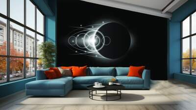 Sun Eclipse White Fire Dark Background Vector Moon Design Style Space Science Glow Light Wall mural