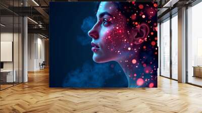 abstract female face on a dark background with neon glow Wall mural