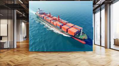 cargo merchant ship with containers bird's-eye view Wall mural