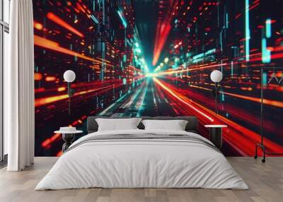 image of colorful light trails with motion blur effect, long time exposure. Isolated on background Wall mural