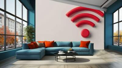 Red wifi icon in 3d rendering isolated on white background for Wireless network concept. Wall mural