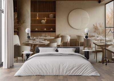 Restaurant interior design in a modern style in warm pastel white and beige colors. silent luxury concept Wall mural