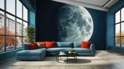 The moon in the starry sky close-up. Hyper-realistic photo. Wall mural