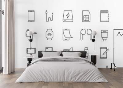 Line icon set. Phone accessories pack. Vector Illustration Wall mural