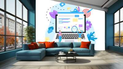 Seo analysis with search and magnifier on laptop. Business concept Wall mural