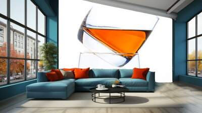 Two glasses of whiskey with ice. A pyramid of glasses. White background. Whiskey / Brandy / Cognac / Rum. Glass with a strong drink. Wall mural